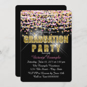 Pink and Gold Confetti Glitzer Graduation Party Einladung (Vorne/Hinten)