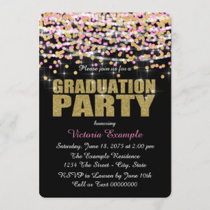 Pink and Gold Confetti Graduation Party Einladung