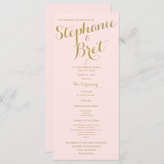 Pink and Gold Custom Wedding Program Programm (Vorne/Hinten)