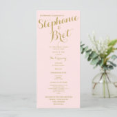 Pink and Gold Custom Wedding Program Programm (Stehend Vorderseite)