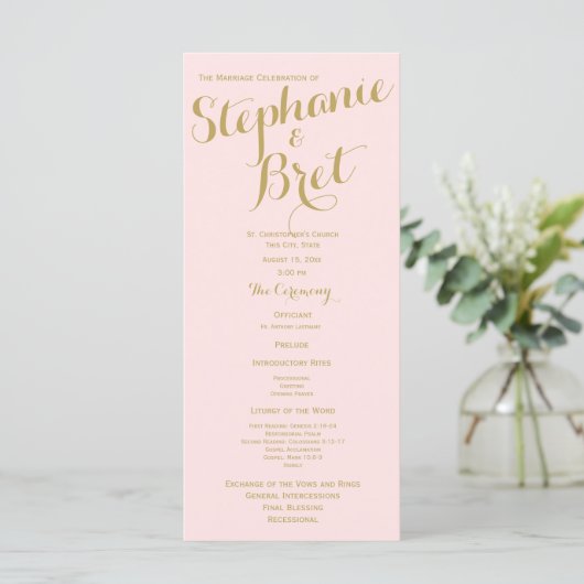 Pink and Gold Custom Wedding Program Programm (Stehend Vorderseite)