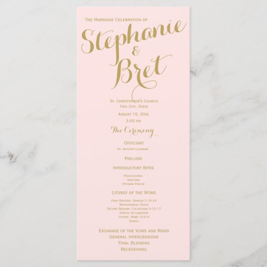 Pink and Gold Custom Wedding Program Programm (Vorderseite)