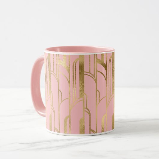 Pink and Gold Deco Dreams Tasse (Vorderseite Links)