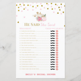 Pink and Gold Fall Brautparty Game, Pumpkin