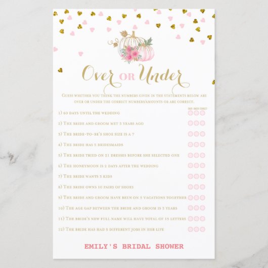 Pink and Gold Fall Brautparty Game, Pumpkin (Vorderseite)