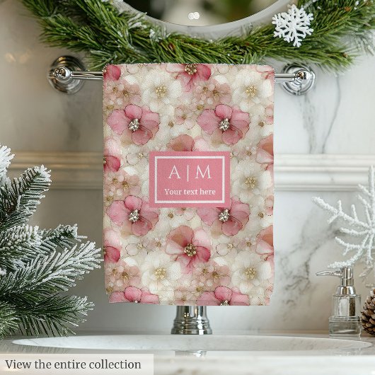 Pink and Gold Floral Bath Towel Modern Chic Gift Badhandtuch Set