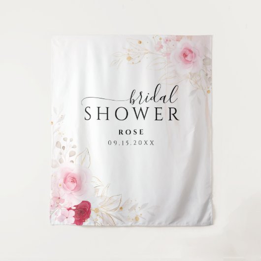 Pink and Gold Floral Bridal Shower Backdrop Wandteppich (Vorderseite)