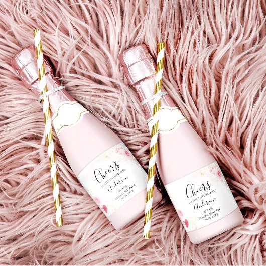 Pink and Gold Floral Bridal Shower  Schaumweinetikett