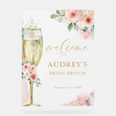 Pink and Gold Floral Champagne Glass Welcome Acrylschild (Vorderseite)