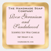 Pink and Gold Foil Candle Label Quadratischer Aufkleber (Vorderseite)