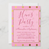 Pink and Gold Foil Polka Dot Hens Party Einladung (Vorderseite)