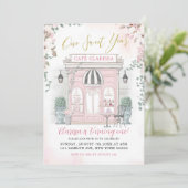 Pink and Gold French Café Patisserie Girl Birthday Einladung (Stehend Vorderseite)