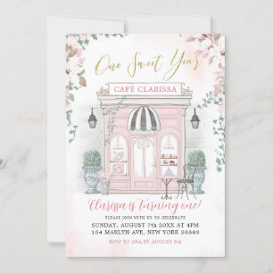 Pink and Gold French Café Patisserie Girl Birthday Einladung