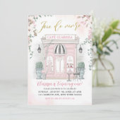 Pink and Gold French Café Patisserie Girl Birthday Einladung (Stehend Vorderseite)