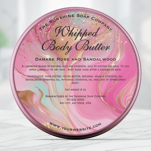 Pink and Gold Glitter Body Butter Jar Label Runder Aufkleber
