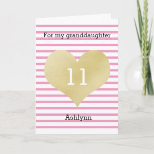 Pink and Gold Heart 11th Birthday Granddaughter Karte