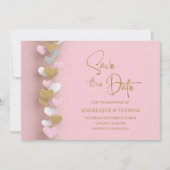 Pink and Gold Hearts Wedding Save the Date (Vorderseite)