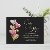 Pink and Gold Hearts Wedding Save the Date (Stehend Vorderseite)