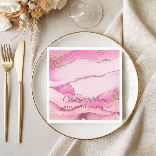 Pink and Gold Marble Birthday Party Serviette