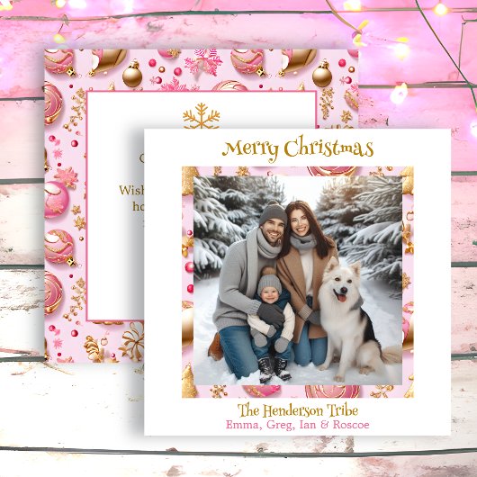 Pink and Gold Personalized Christmas Feiertagskarte