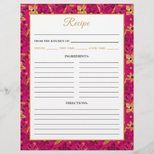 Pink and Gold Poinsettia Flowers Recipe Page Flyer (Vorne)