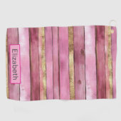 Pink and Gold Rustic Faux Wood Personalized Golfhandtuch (Horizontal)