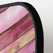 Pink and Gold Rustic Faux Wood Personalized Pickleball Schläger (Linke Seite)