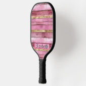 Pink and Gold Rustic Faux Wood Personalized Pickleball Schläger (Links)