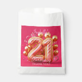 Pink and Gold Striped Balloon 21st Birthday Geschenktütchen (Vorderseite)