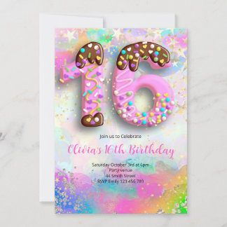 Pink and Gold Watercolor 16th Birthday Invitation Einladung