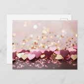 pink and golden hearts on golden glitter  postkarte (Vorne/Hinten)