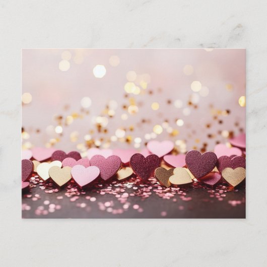 pink and golden hearts on golden glitter postkarte (Vorderseite)