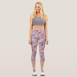 pink and gray green camo abstract capri leggings