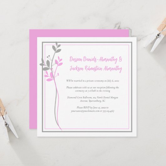 Pink and Gray Modern Botanical Reception Only | Einladung (Vorderseite/Rückseite Beispiel)