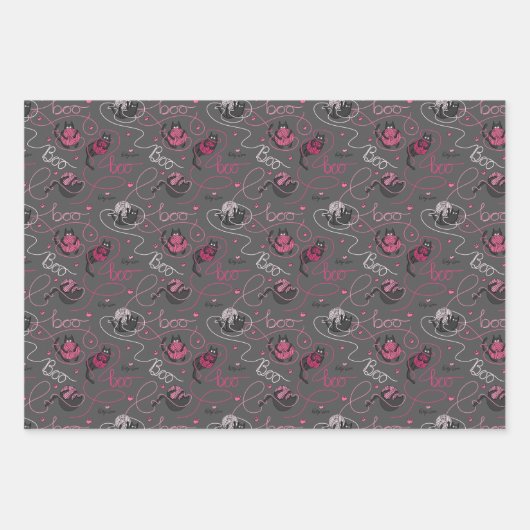 Pink and Gray Spooky Kittens "Kitty Liebe" Geschenkpapier Set (Vorderseite 3)