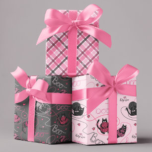 Pink and Gray Spooky Kittens "Kitty Liebe" Geschenkpapier Set