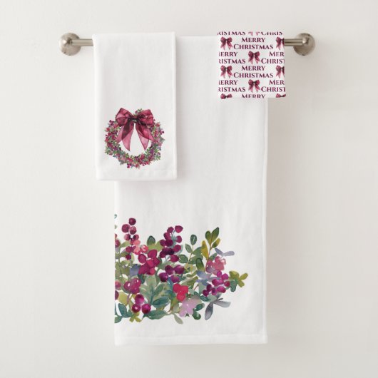 Pink and Green Berry Christmas Towel Set (Insitu)