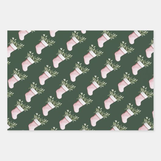 Pink and Green Brushstroke Christmas Flat Wrapping Geschenkpapier Set (Vorderseite 2)