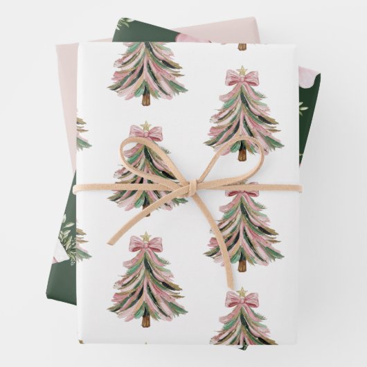 Pink and Green Brushstroke Christmas Flat Wrapping Geschenkpapier Set (Beispiel)