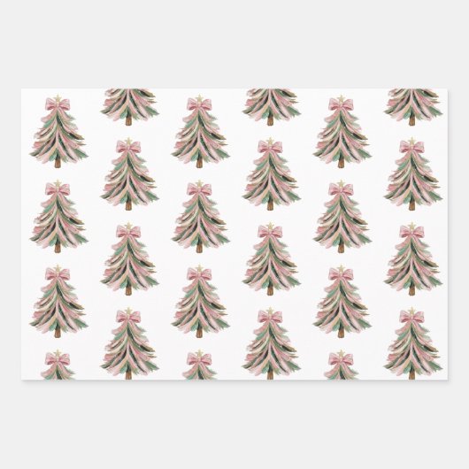Pink and Green Brushstroke Christmas Flat Wrapping Geschenkpapier Set (Vorderseite)