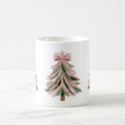 Pink and Green Brushstroke Christmas Tree Mug Kaffeetasse (Mittel)