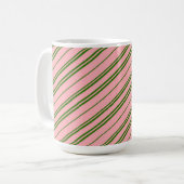 Pink and Green Candy Cane Stripes Kaffeetasse (Vorderseite Links)