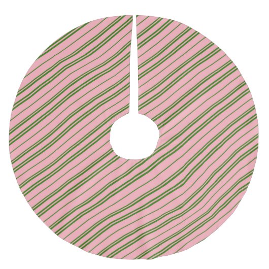 Pink and Green Candy Cane Stripes Polyester Weihnachtsbaumdecke (Vorderseite)