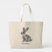 Pink and Green Chinoiserie Bunny With Bow Jumbo Stoffbeutel (Rückseite)