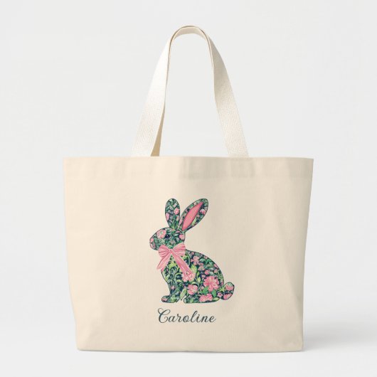Pink and Green Chinoiserie Bunny With Bow Jumbo Stoffbeutel (Vorne)