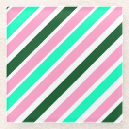 Pink and Green Christmas Candy Stripes  Glasuntersetzer