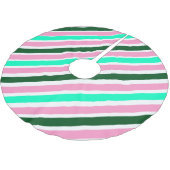 Pink and Green Christmas Candy Stripes Polyester Weihnachtsbaumdecke (Schrägansicht)
