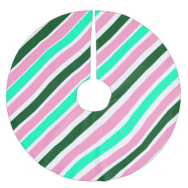 Pink and Green Christmas Candy Stripes  Polyester Weihnachtsbaumdecke