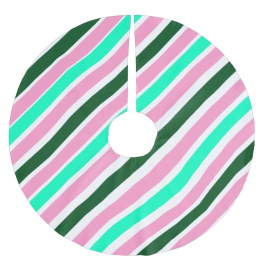 Pink and Green Christmas Candy Stripes  Polyester Weihnachtsbaumdecke (Vorderseite)
