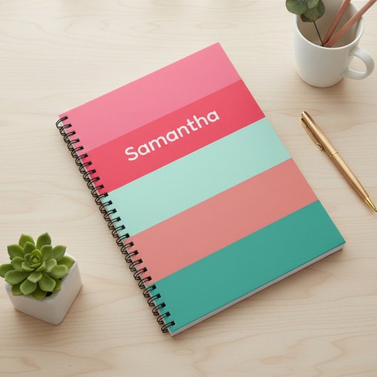 Pink and Green Custom Color Block Striped Notebook Notizblock